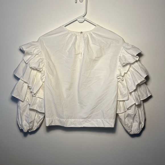Ulla Johnson Tulia Tiered Ruffle Sleeve Crisp Ivory White Cotton Top - Picture 5 of 10